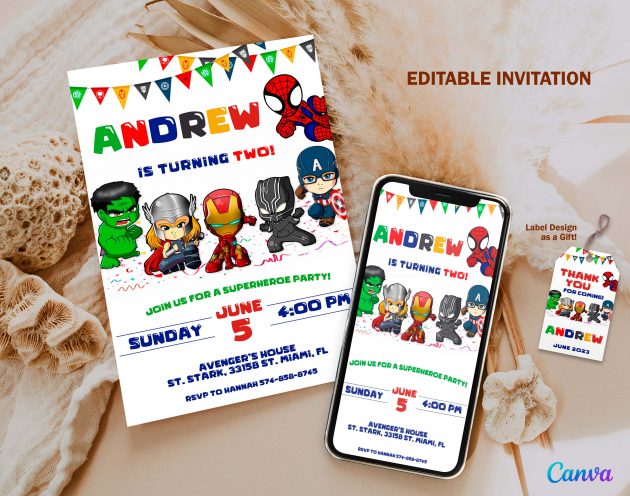 Avengers Superheroe Editable Birthday Template Invitation - Image 2