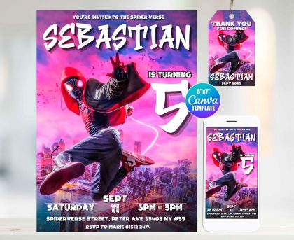 Spiderman Spiderverse Editable Invitation Template