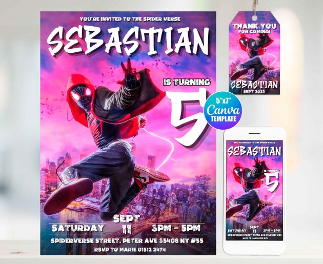 Spiderman Spiderverse Editable Invitation Template