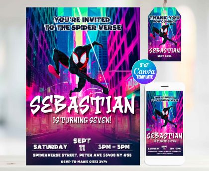 Spiderman Spiderverse Editable Invitation Template