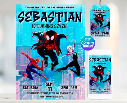 Spiderman Spiderverse Editable Invitation Template