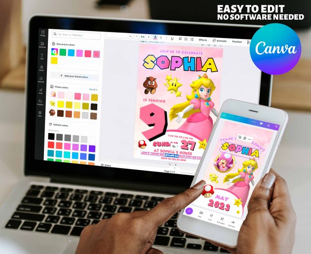 Super Mario Princess Peach Editable Invitation Template - Image 7