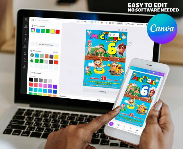 Super Mario Pool Editable Invitation Template - Image 6