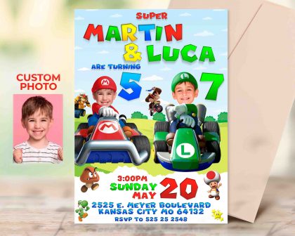 Super Mario Birthday Invitation with photo, custom photo