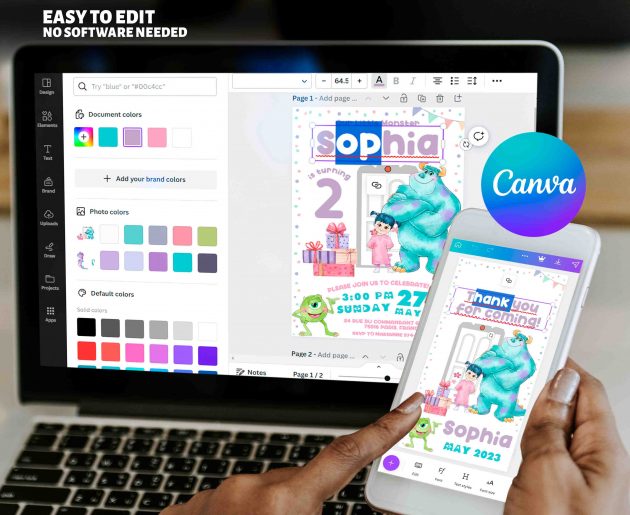 Monsters Inc Editable Invitation Template - Image 6
