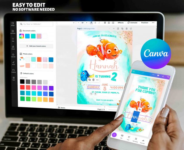 Finding Nemo Watercolor Editable Invitation Template - Image 7