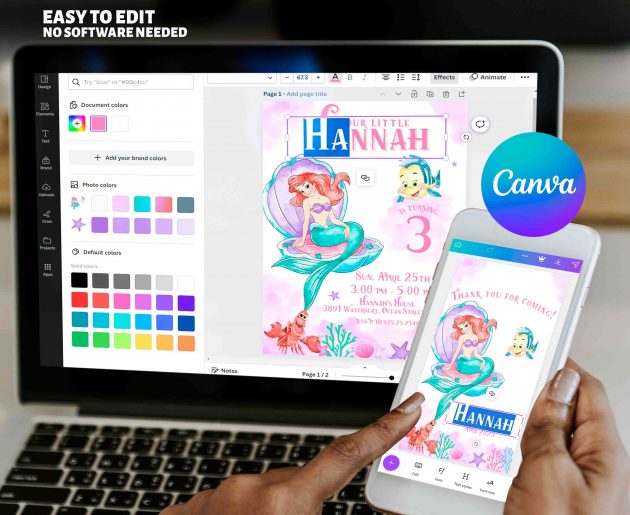 Little Mermaid Editable Invitation Template - Image 7
