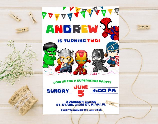 Avengers Superheroe Editable Birthday Template Invitation