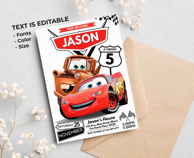 Cars Mater Editable Invitation Template - Image 2