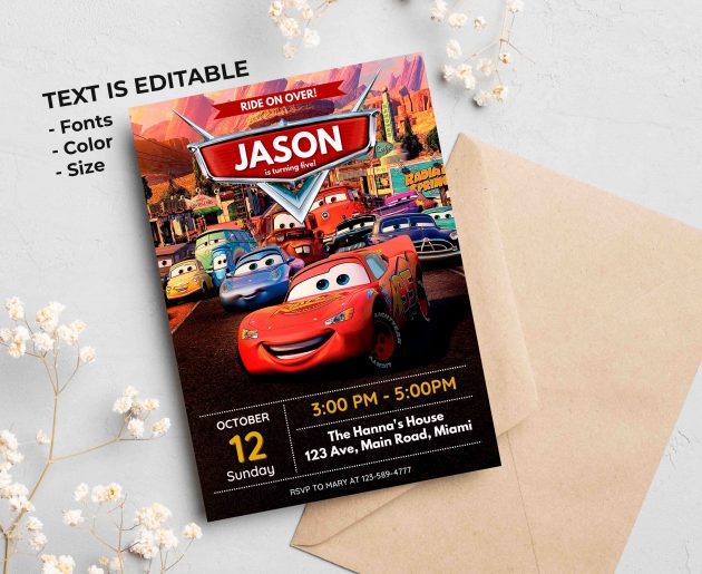 Cars Editable Invitation Template - Image 2