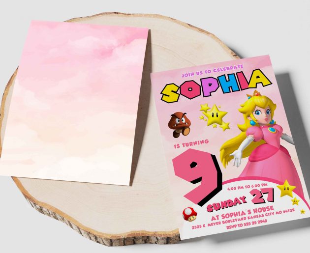 Super Mario Princess Peach Editable Invitation Template - Image 4