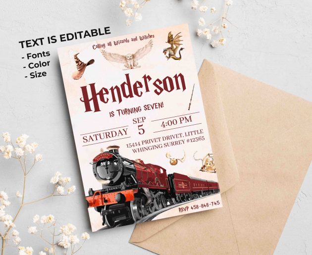 Wizard Harry Potter Editable Invitation Template - Image 2