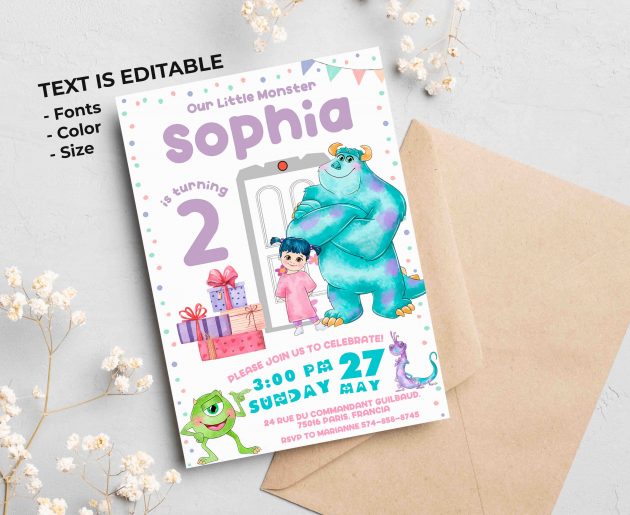 Monsters Inc Editable Invitation Template - Image 2