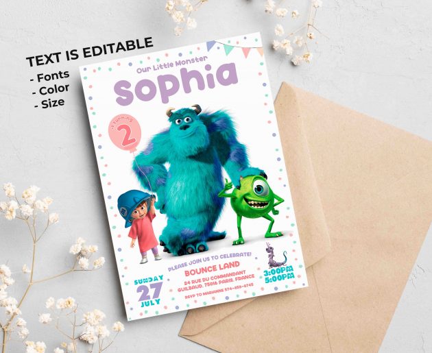 Monsters Inc Editable Invitation Template - Image 2