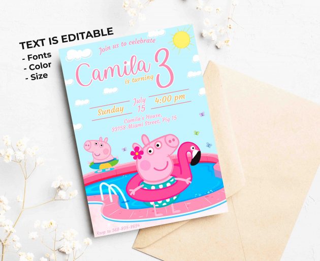 Peppa Pig Pool Editable Invitation Template - Image 2