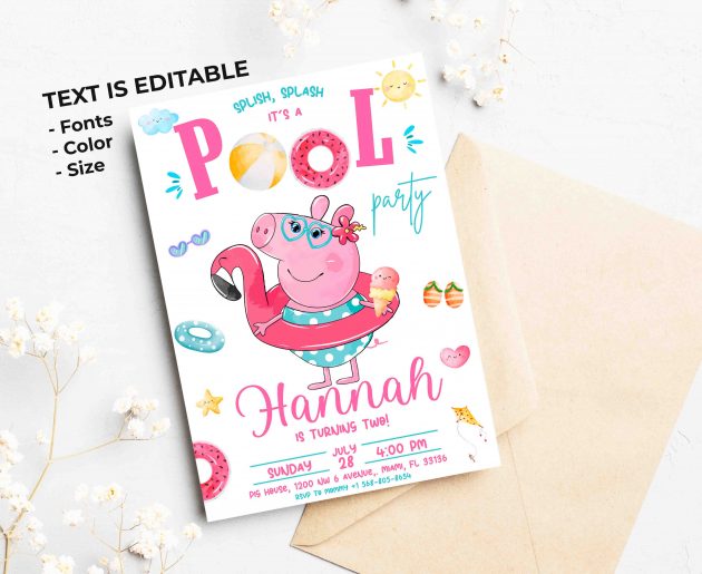 Peppa Pig Pool Editable Invitation Template - Image 2