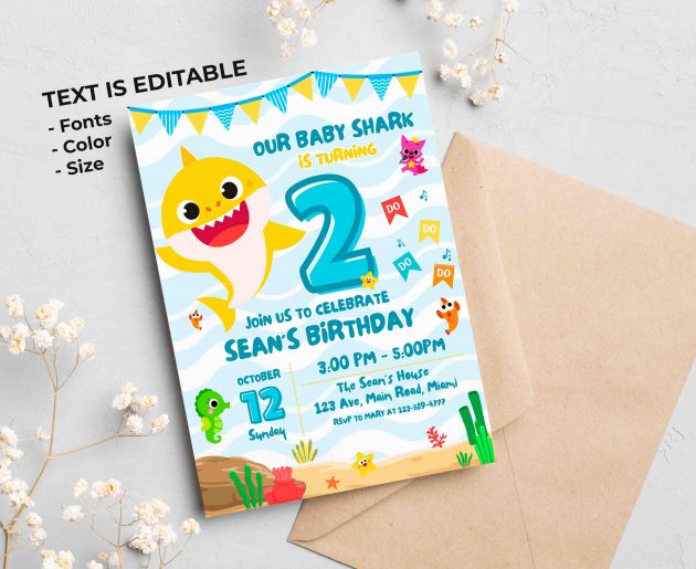 Baby Shark Boy Editable Birthday Invitation - Image 2
