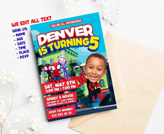 Spiderman Birthday Invitation with photo, custom photo - Image 2