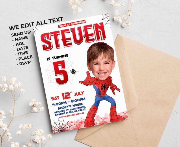 Spiderman Birthday Invitation with photo, custom photo - Image 2
