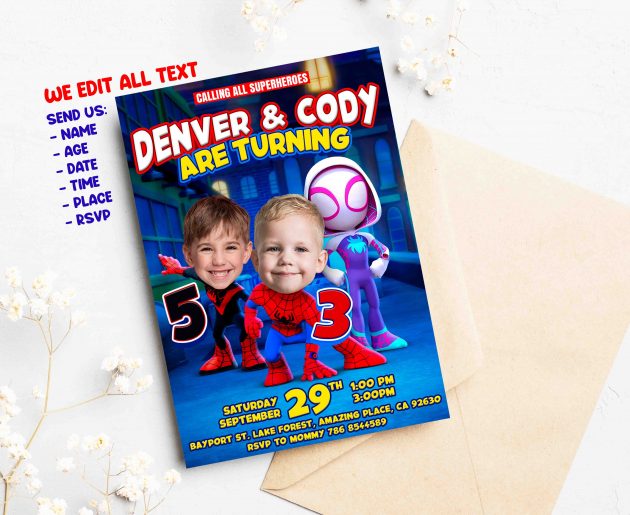 Spiderman Birthday Invitation with photo, custom photo - Image 2