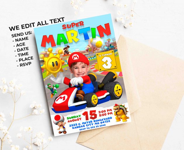 Super Mario Birthday Invitation with photo, custom photo - Image 2