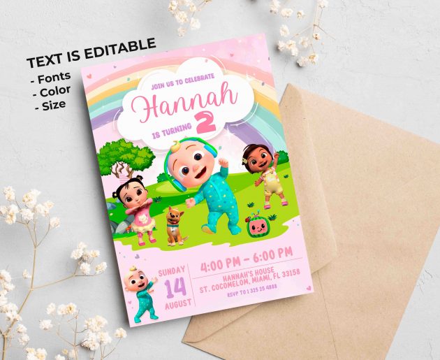 Cocomelon Girl Editable Invitation Template - Image 2
