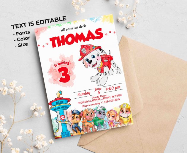 Marshall Paw Patrol Editable Invitation Template - Image 2