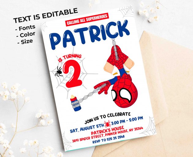 Baby Spiderman Editable Invitation Template - Image 2