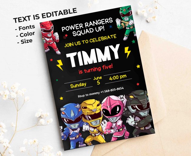 Power Rangers Editable Invitation Template - Image 2