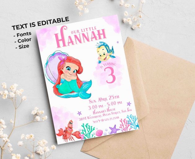 Little Mermaid Editable Invitation Template - Image 2