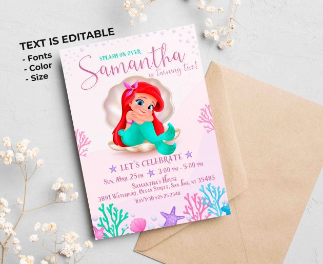 Little Mermaid Editable Invitation Template - Image 2