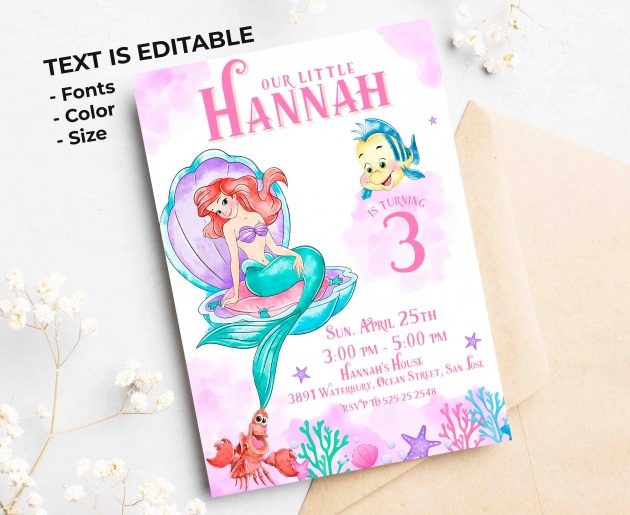 Little Mermaid Editable Invitation Template - Image 2