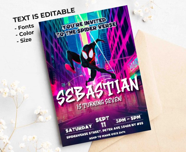 Spiderman Spiderverse Editable Invitation Template - Image 2