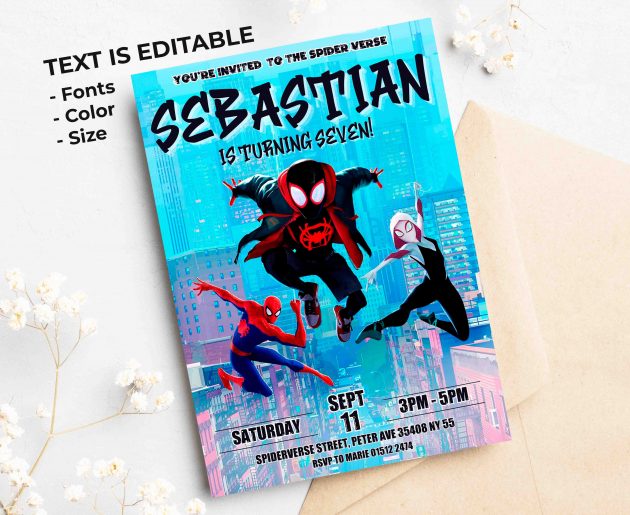 Spiderman Spiderverse Editable Invitation Template - Image 2
