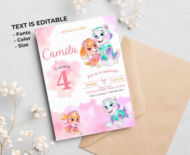 Skye Everest Paw Patrol Editable Invitation Template - Image 2