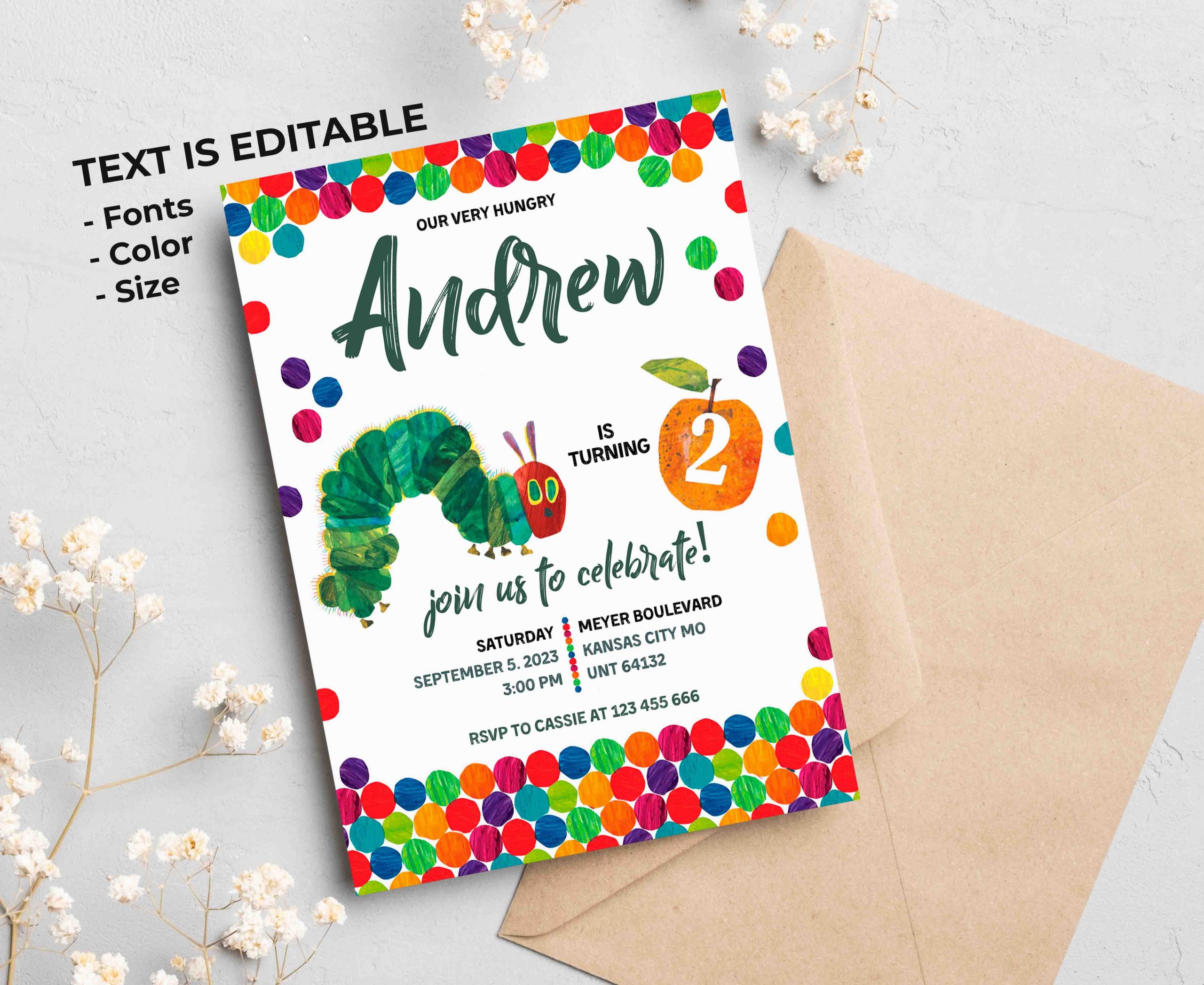 The Very Hungry Caterpillar Editable Invitation Template - Image 2