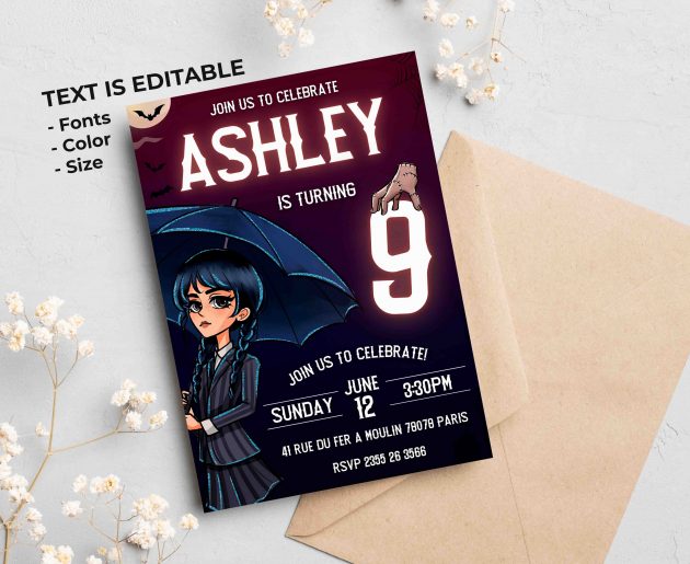 Wednesday Addams Editable Invitation Template - Image 2