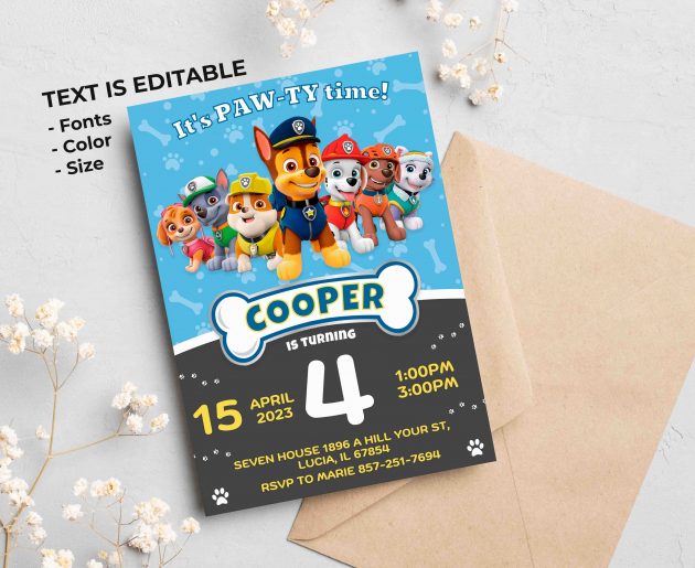 Paw Patrol Editable Invitation Template - Image 2