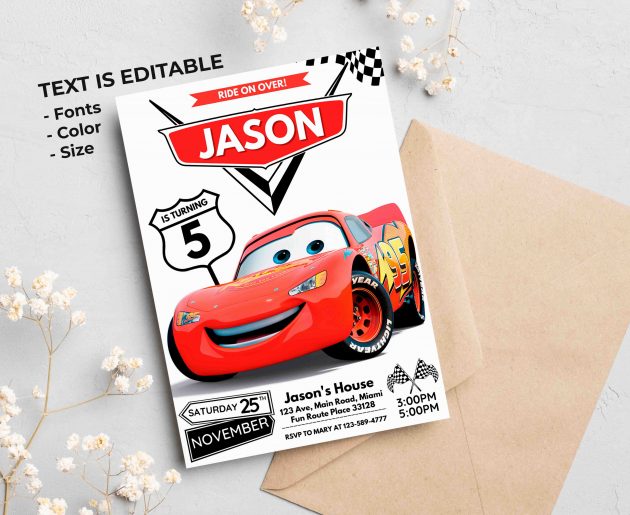 Cars Editable Invitation Template - Image 2