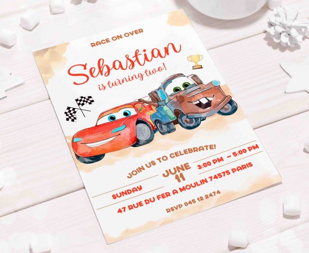 Cars Mater Watercolor Editable Invitation Template - Image 6