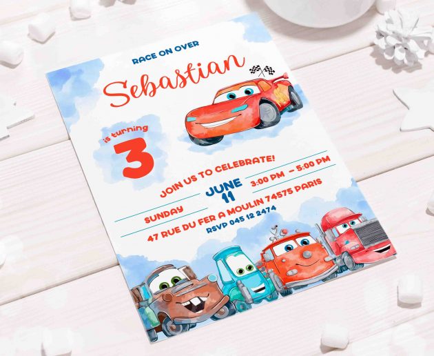 Cars Watercolor Editable Invitation Template - Image 6