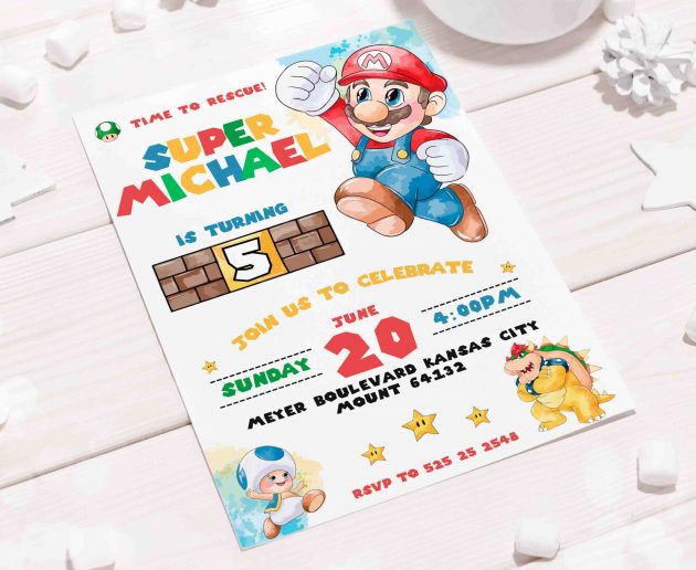 Super Mario Editable Invitation Template - Image 6
