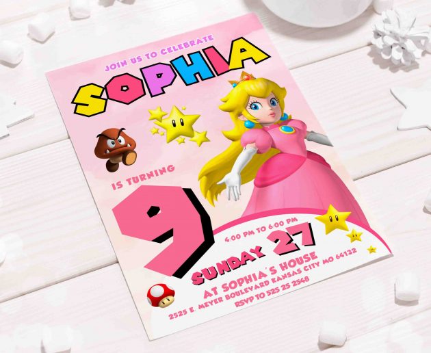 Super Mario Princess Peach Editable Invitation Template - Image 6