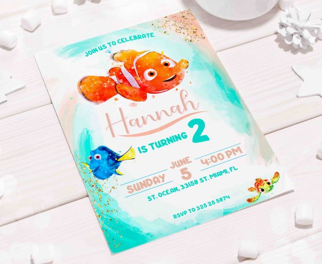Finding Nemo Watercolor Editable Invitation Template - Image 6