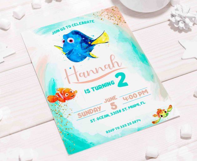 Finding Dory Watercolor Editable Invitation Template - Image 6