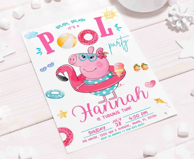 Peppa Pig Pool Editable Invitation Template - Image 5