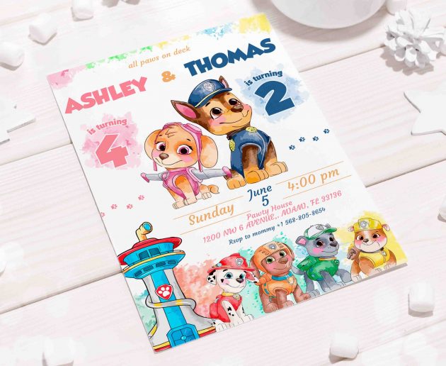 Siblings Paw Patrol Editable Invitation Template - Image 5