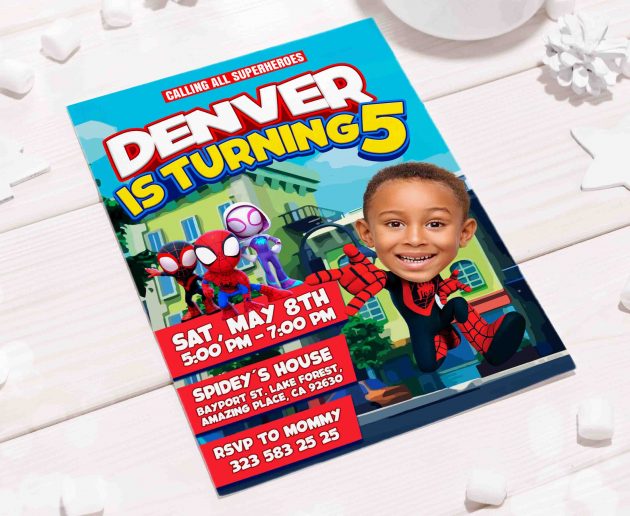 Spiderman Birthday Invitation with photo, custom photo - Image 5