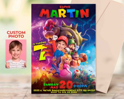 Super Mario Birthday Invitation with photo, custom photo