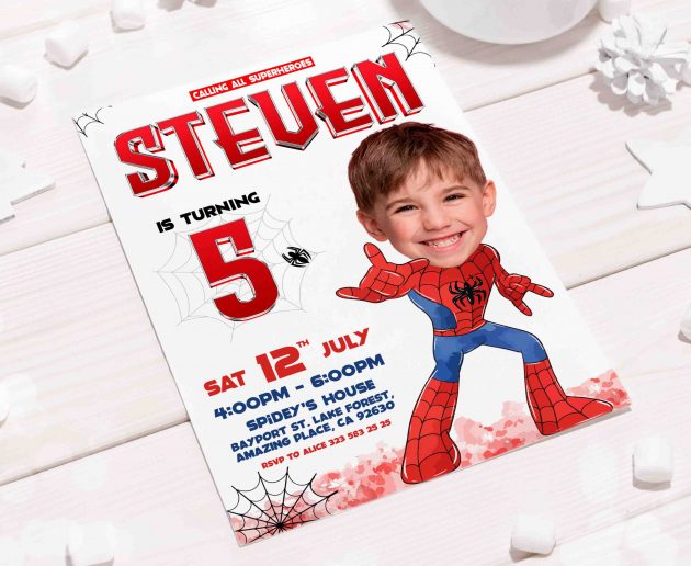 Spiderman Birthday Invitation with photo, custom photo - Image 5